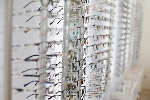 rows of frames in richen eye center specs appeal optical glasses store