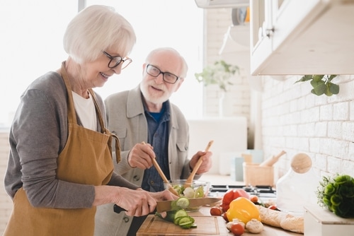 grandparents cooking vegan vegetarian food meal dinner together